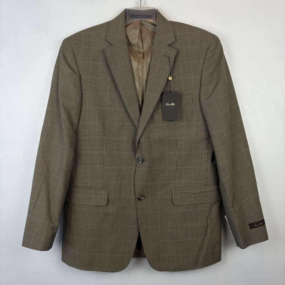 Tasso Elba Men 40R Brown Two Button Sport Coat Suit Jacket Blazer Houndstooth